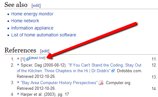 Example of a dead/broken link on Wikipedia