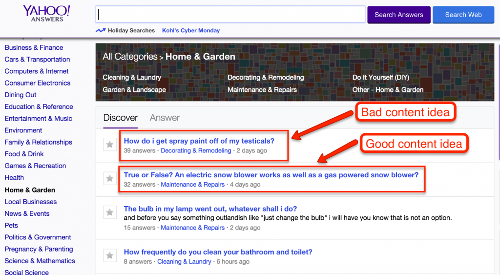 Content Ideas from Yahoo! Answers