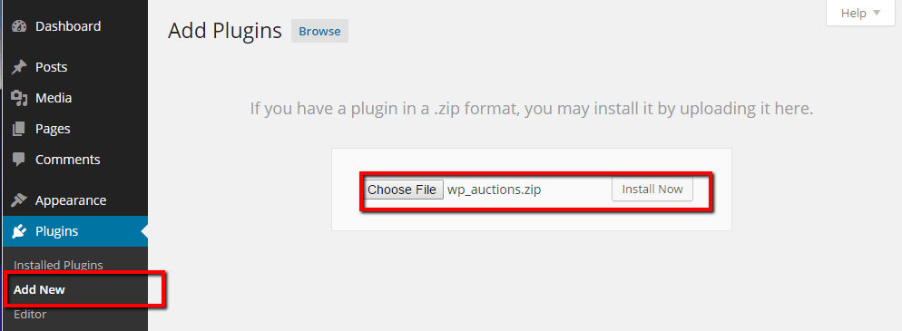 Install WP Auctions Plugin