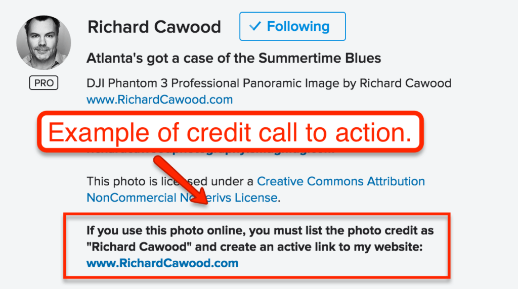 Asking for attribution credit in photo description