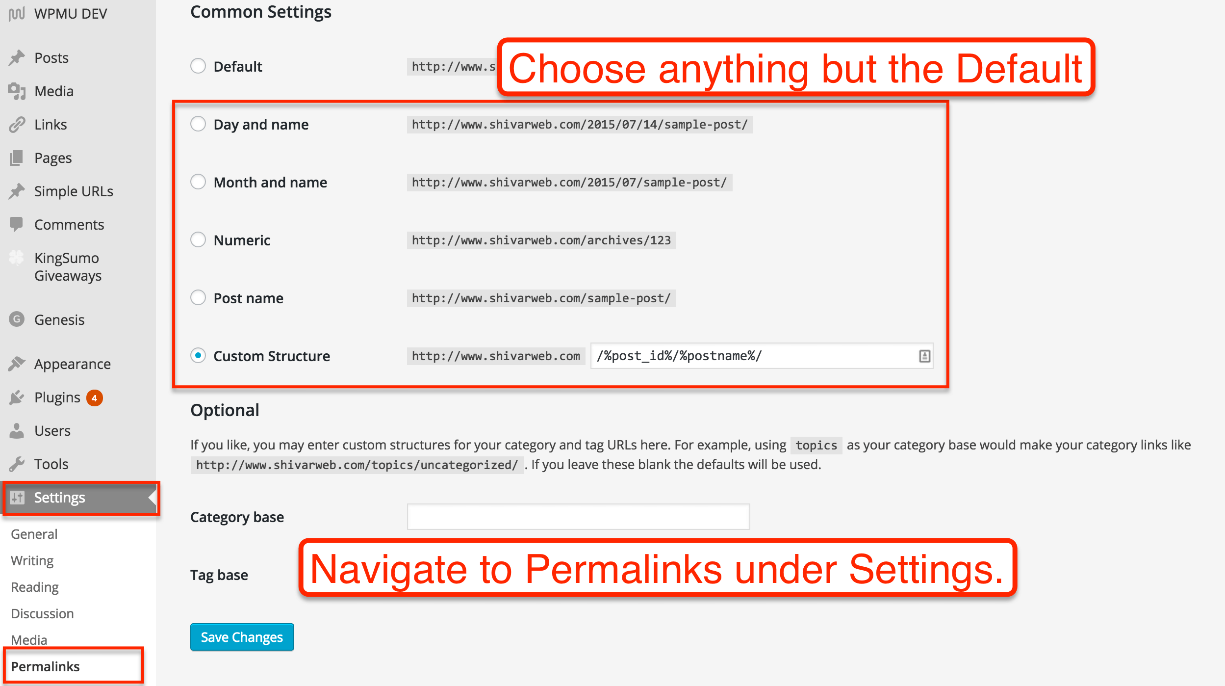 Setting Permalinks