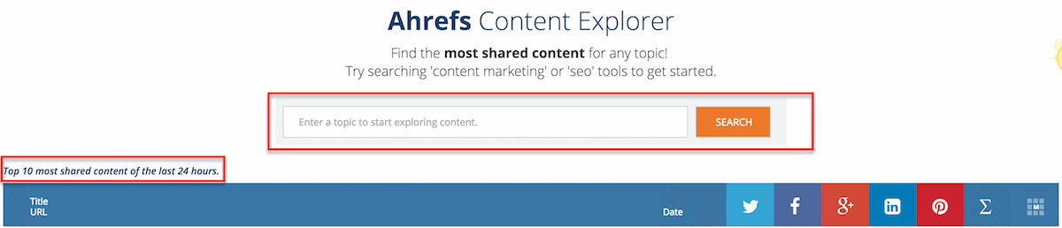 Ahrefs Trending Content Explorer