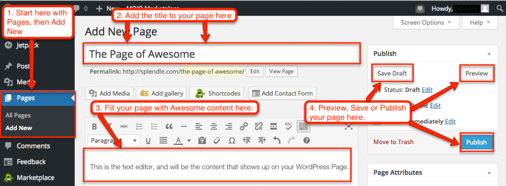 WordPress Adding Page
