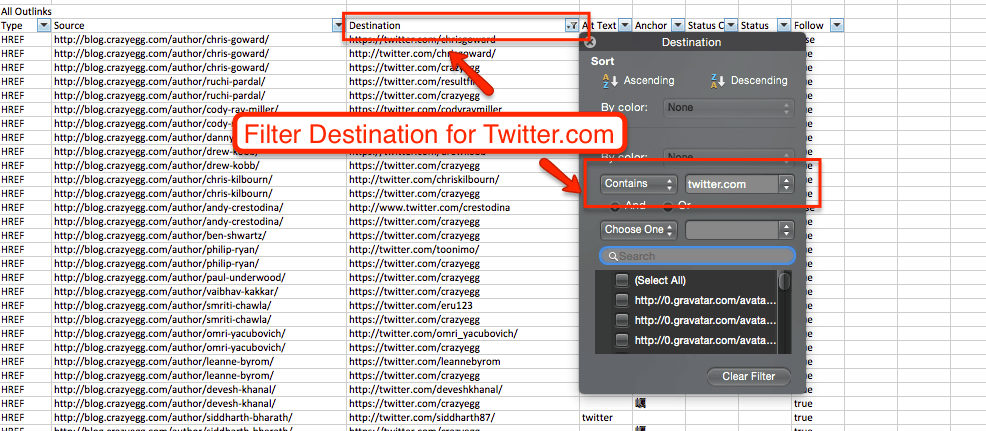 Filter Destination URLs