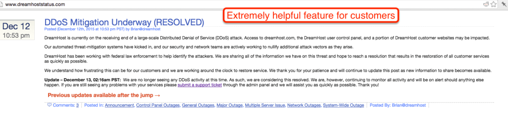 DreamHost Transparency example screenshot for my DreamHost Hosting Review