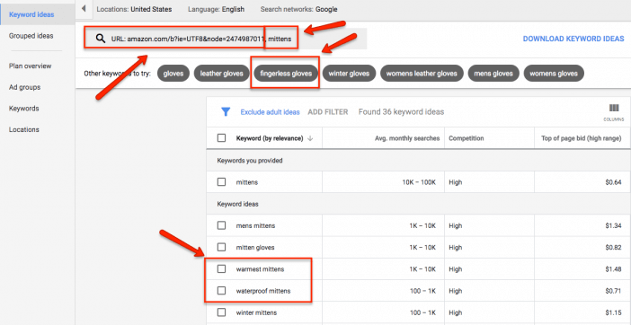 Keyword Planner Combinations