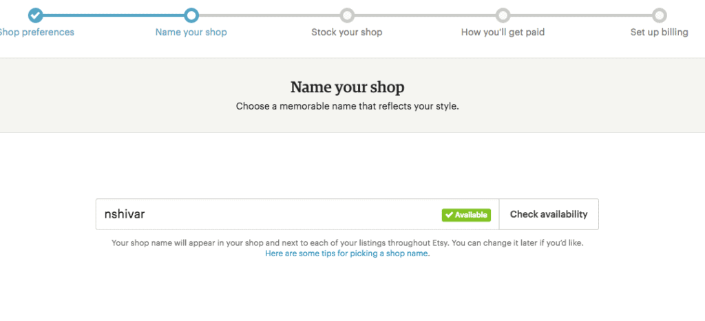 Etsy Name Shop