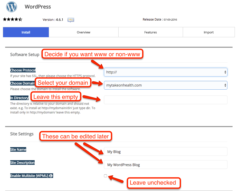 WordPress Setup Fields