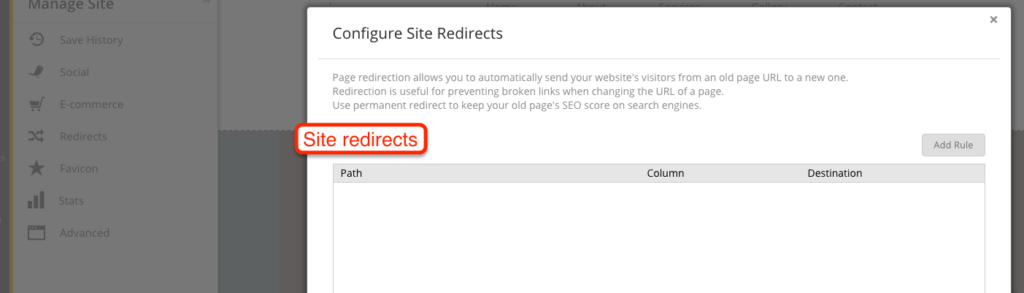 SiteBuilder Redirects