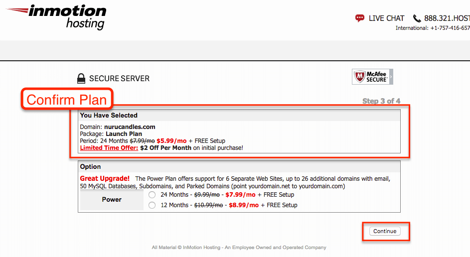 Confirm Website Hosting Plan