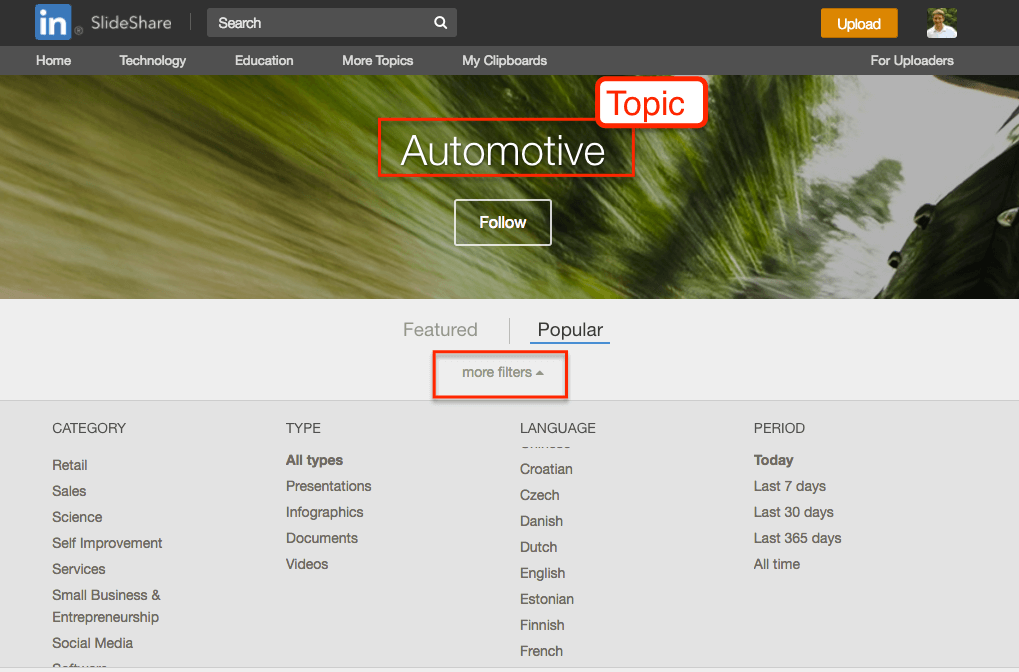 Topics Filter Slideshare