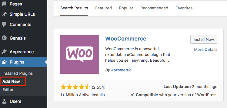 1 WooCommerce Install