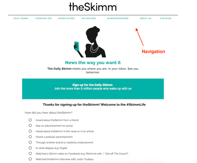 The Skimm thank you page