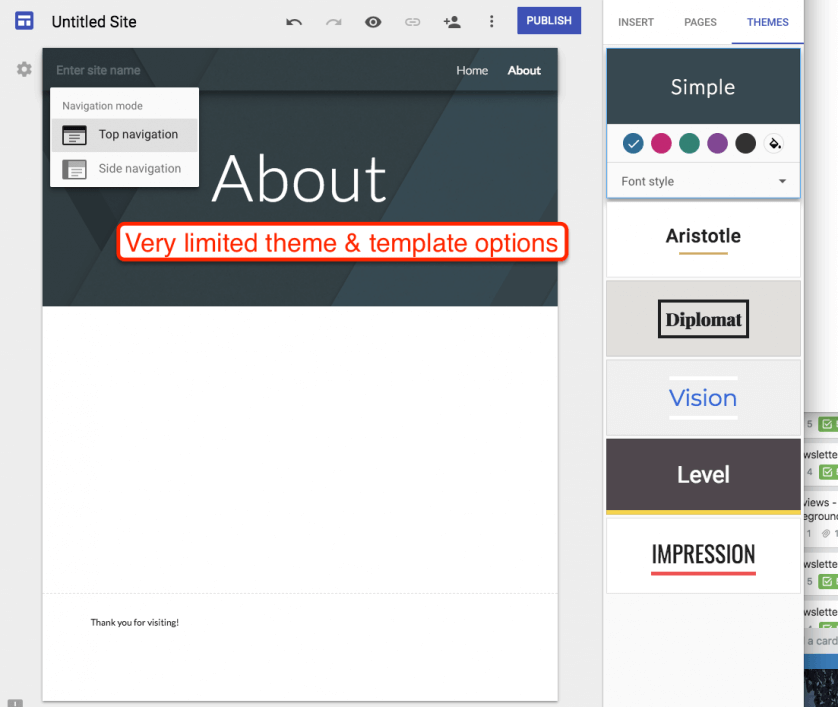 Google Sites Template Options