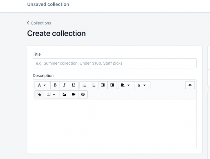 Shopify Create Collection Content