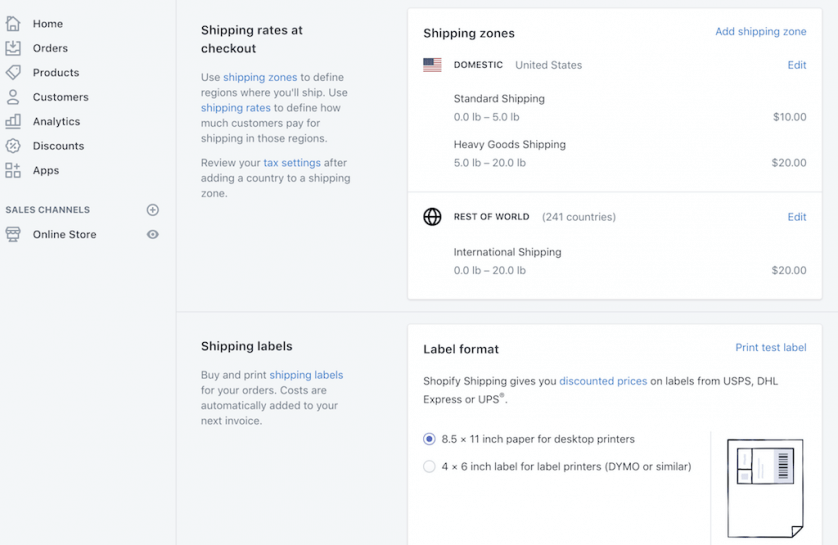 Shopify Shipping Rates