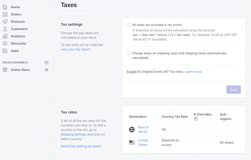 Shopify Tax Setup