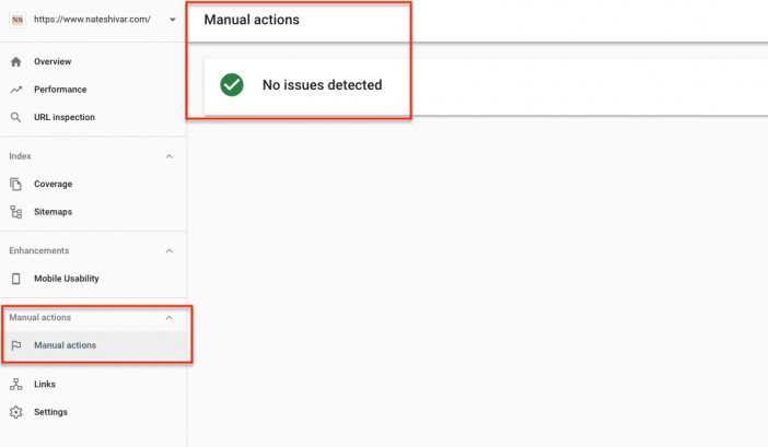Search Console Settings Manual Actions