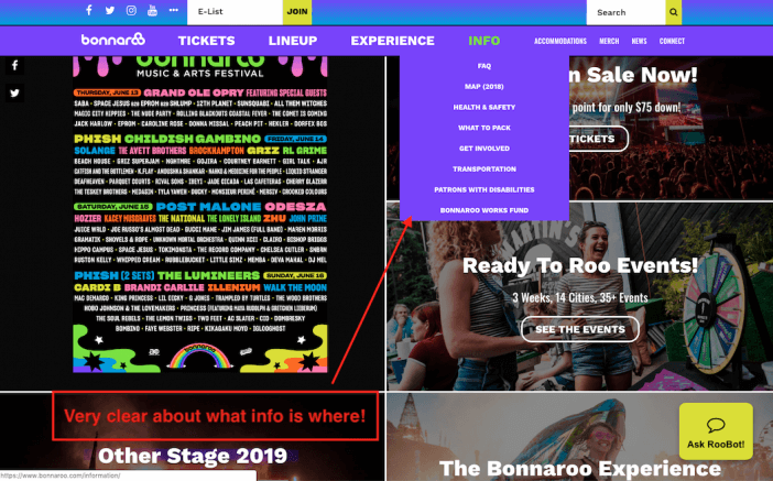 Bonaroo Info Navigation