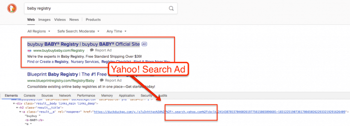 DuckDuckGo Yahoo Search Ad