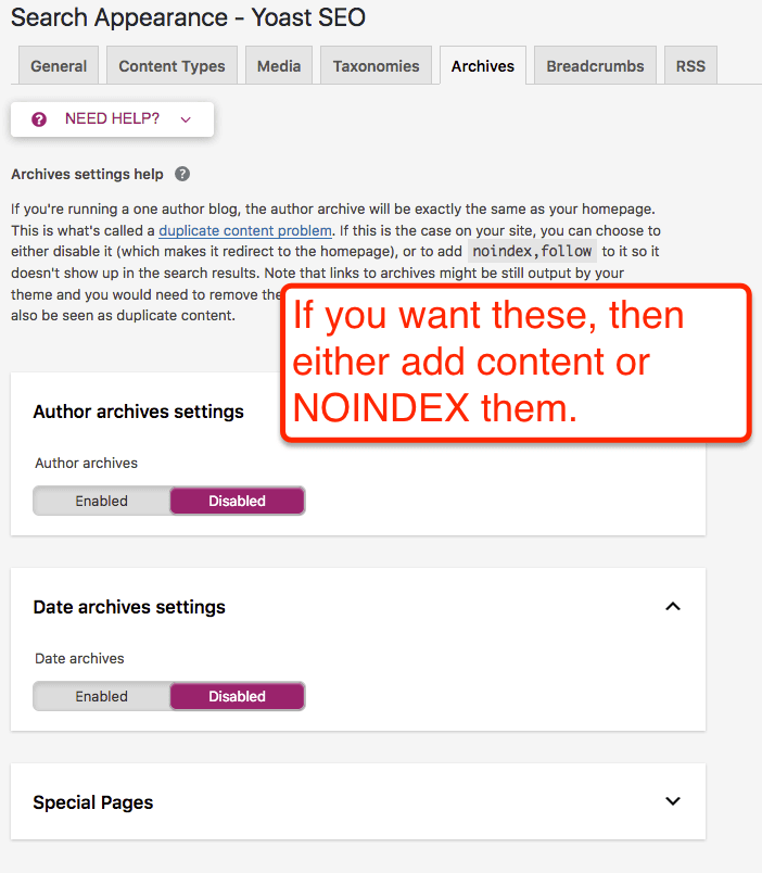 Yoast Search Appearance Archives