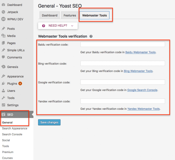 Yoast Search Console Verification