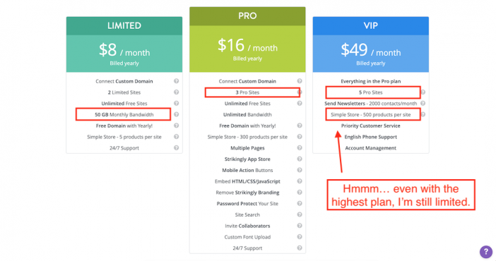 Strikingly pricing plans