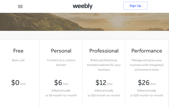 Weebly Pricing