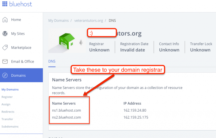 WordPress Setup DNS Information for Registrar