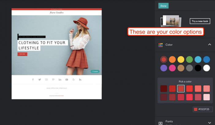 GoDaddy Website Builder Color Options