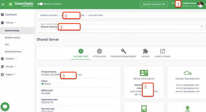 GreenGeeks Account Management