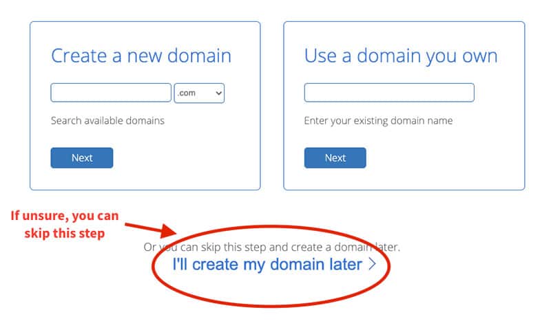 Bluehost screenshot create domain name