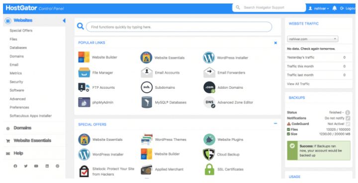 HostGator Control Panel Screenshot