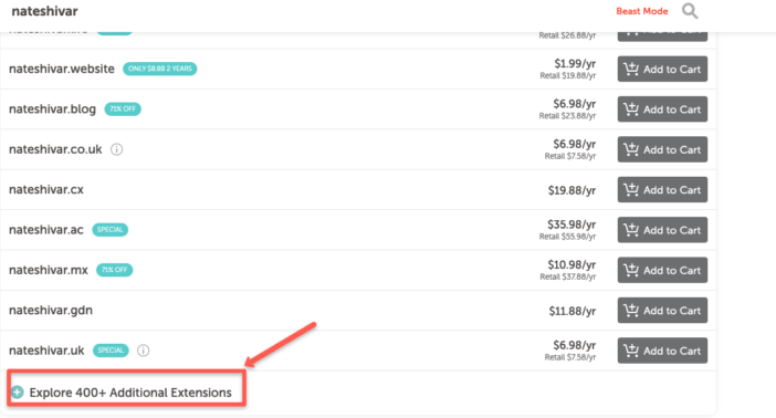 Namecheap Domain Selection