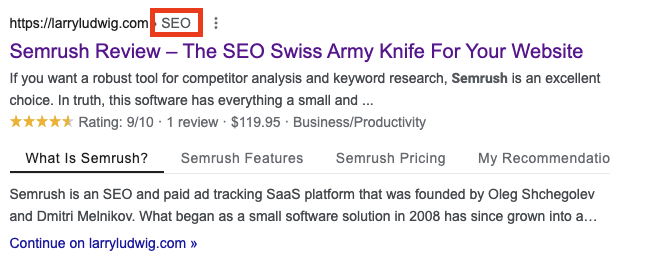 Breadcrumb SERP