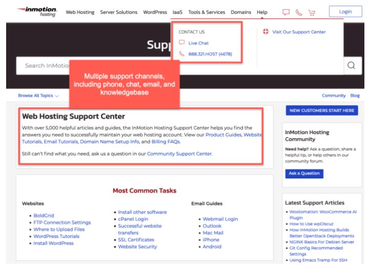 inmotion webhosting support center screenshot