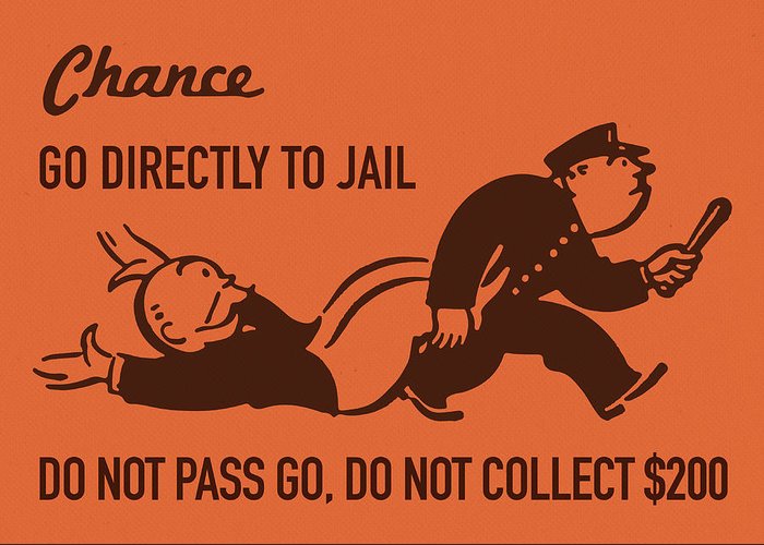 chance card vintage monopoly go directly to jail design turnpike