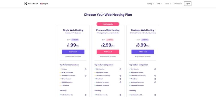 Screenshot of Hostinger Web Hosting Plans
