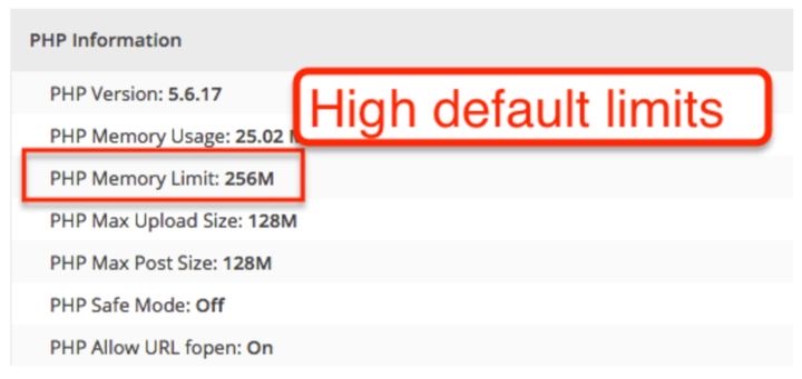 Screenshot of SiteGround default limits