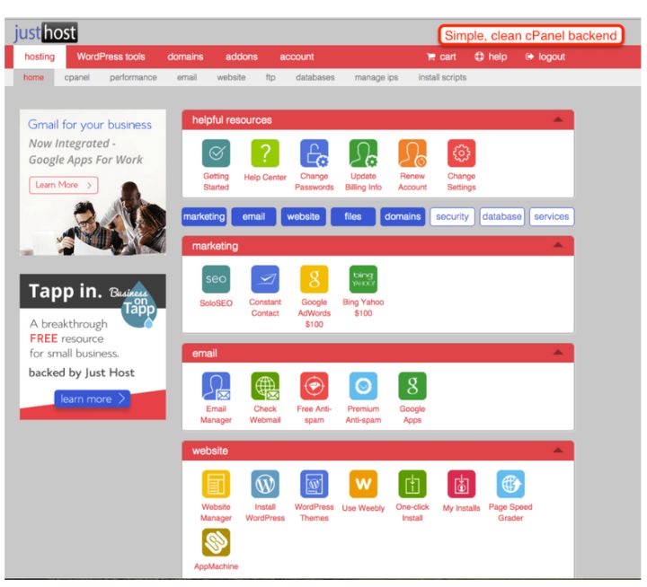 Justhost cPanel