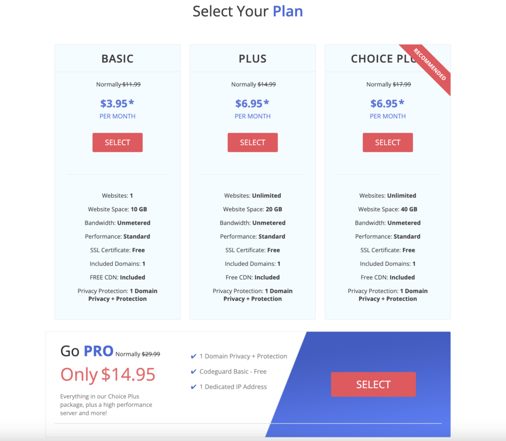 justhost web hosting plans